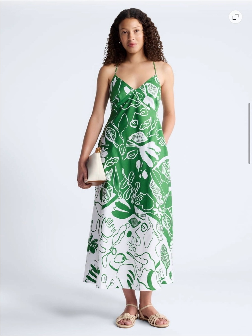 Free Assembly Green & White Botanical Print Maxi Slip Dress